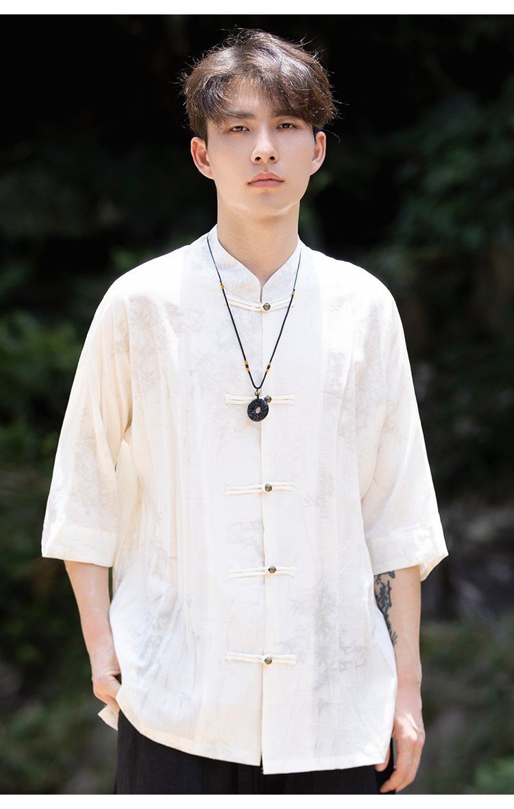 Chinese Collar Shirt For Men Casual Suit Short-Sleeved Top