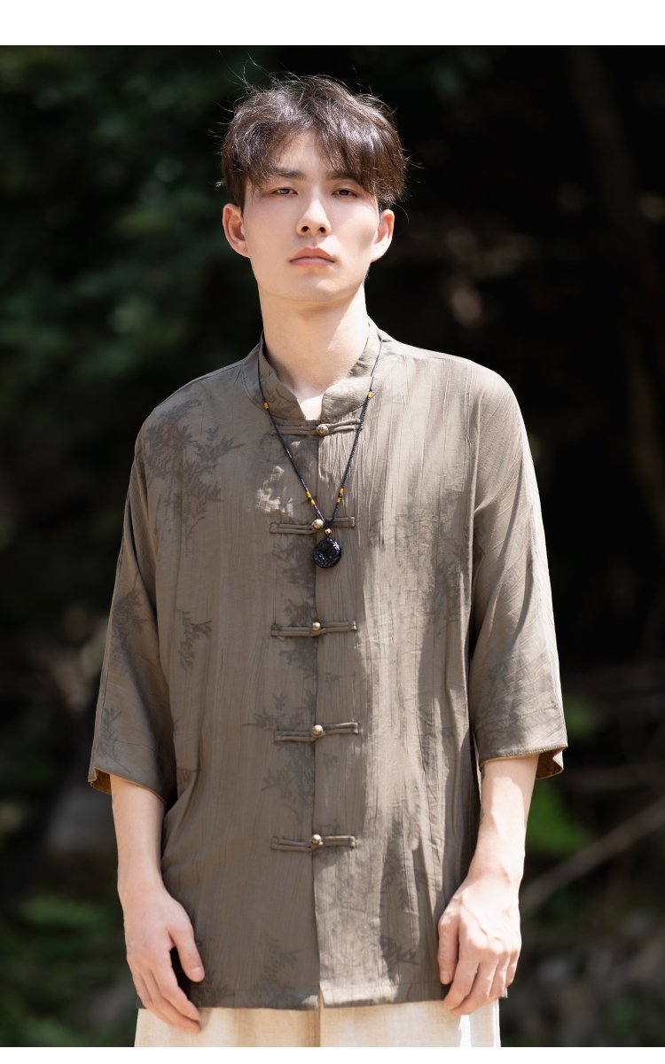 Chinese Collar Shirt For Men Casual Suit Short-Sleeved Top