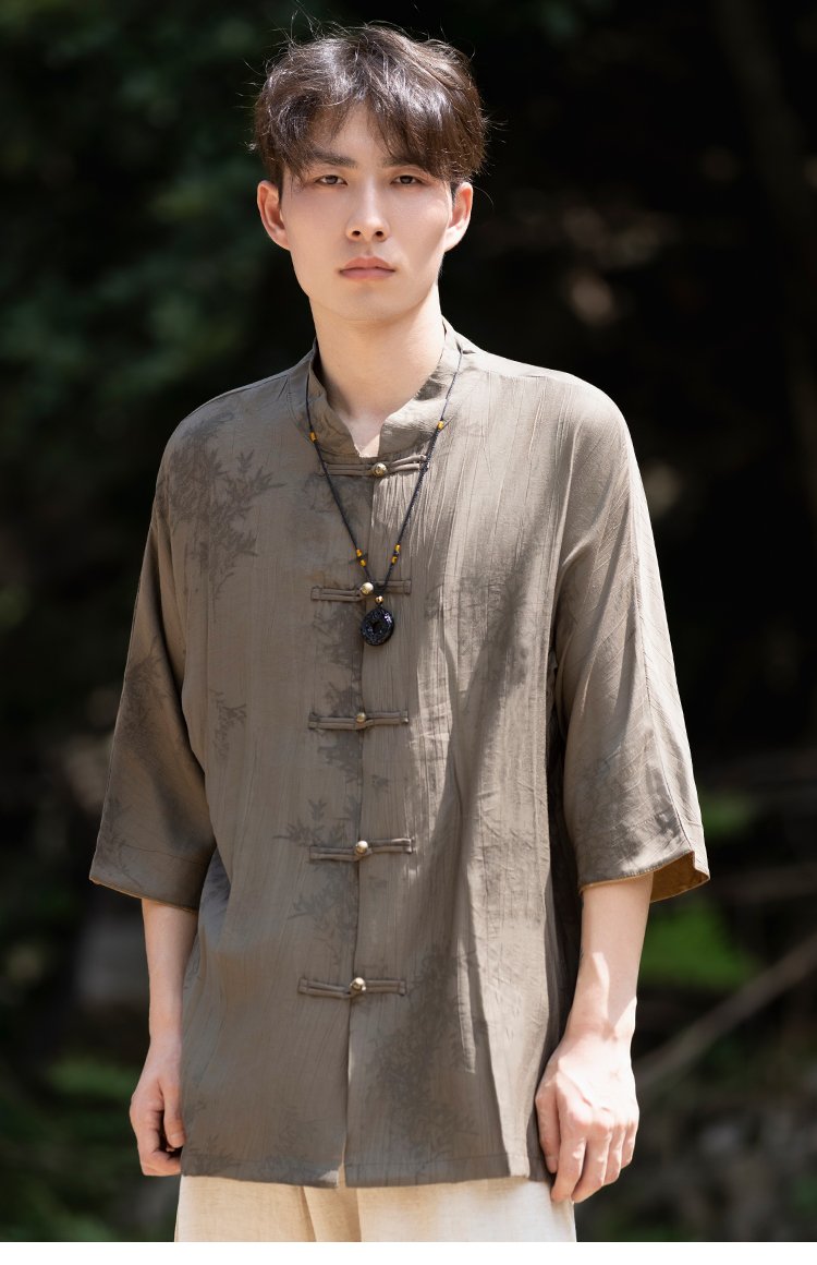 Chinese Collar Shirt For Men Casual Suit Short-Sleeved Top