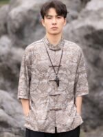 Chinese Collar Shirt Retro Printed Shirt Men