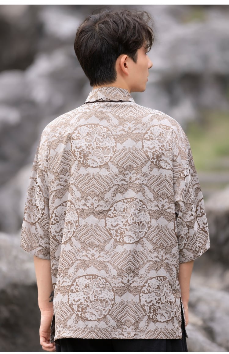 Chinese Collar Shirt Retro Printed Shirt Men