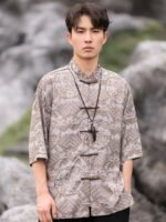 Chinese Collar Shirt Retro Printed Shirt Men - Image 3