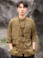 Chinese Collar Shirt Retro Printed Shirt Men - Image 4