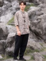 Chinese Collar Shirt Retro Printed Shirt Men - Image 5