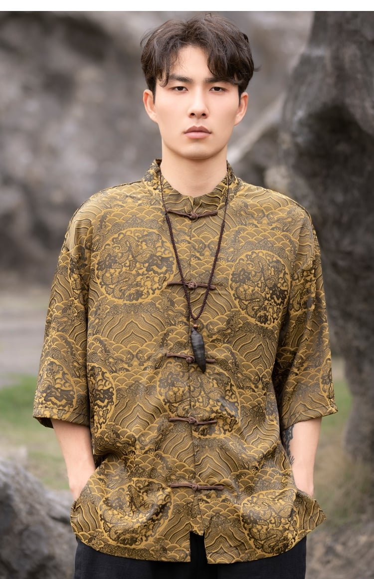Chinese Collar Shirt Retro Printed Shirt Men