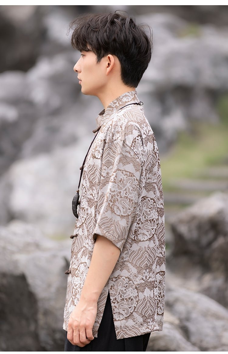 Chinese Collar Shirt Retro Printed Shirt Men