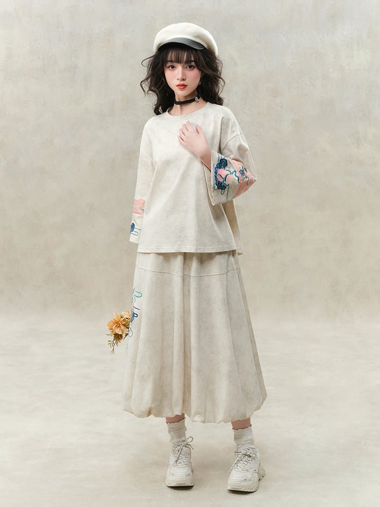 Chinese Embroidered Cotton Skirt Top Set