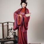 Chinese Hanfu Dress Red Gold Brocade Double Layer