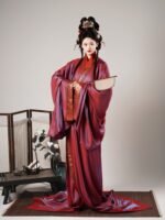 Chinese Hanfu Dress Red Gold Brocade Double Layer