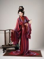 Chinese Hanfu Dress Red Gold Brocade Double Layer - Image 2