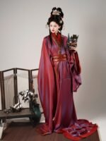 Chinese Hanfu Dress Red Gold Brocade Double Layer - Image 3