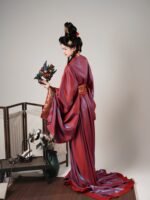 Chinese Hanfu Dress Red Gold Brocade Double Layer - Image 5