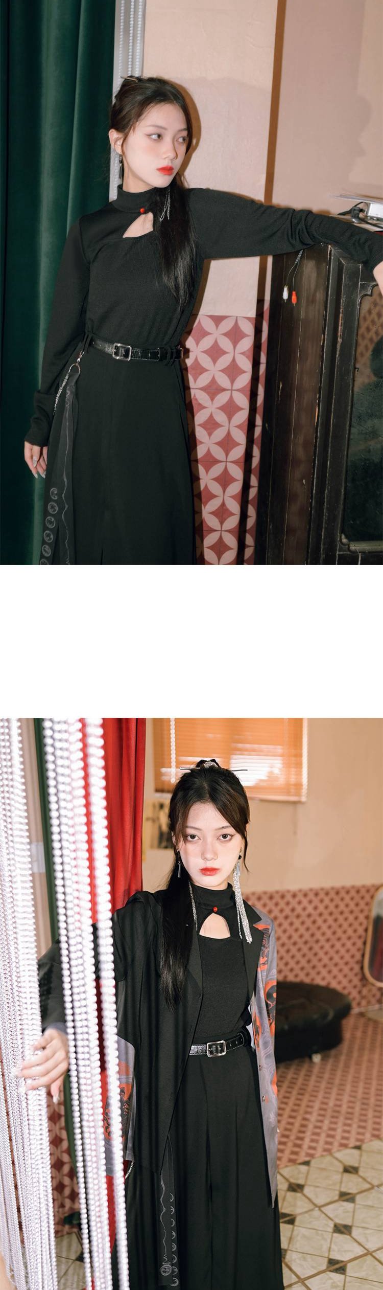 Chinese Hanfu Pants Long Sleeved Black Shirt