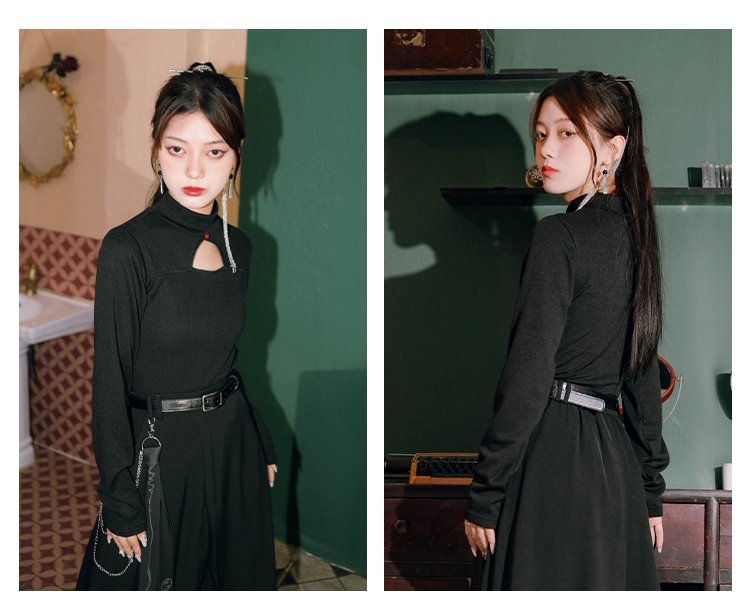 Chinese Hanfu Pants Long Sleeved Black Shirt