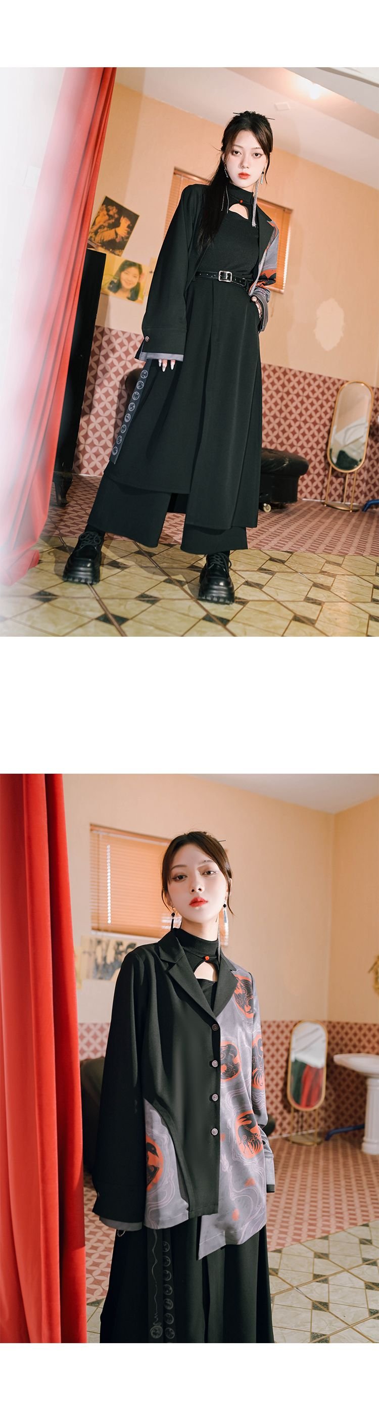 Chinese Hanfu Pants Long Sleeved Black Shirt
