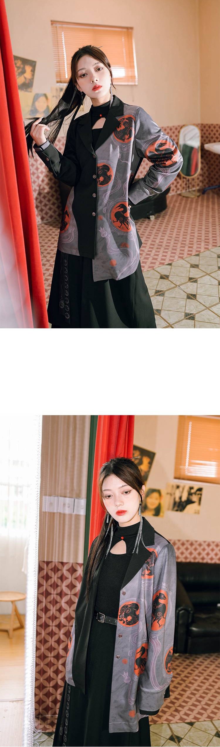 Chinese Hanfu Pants Long Sleeved Black Shirt