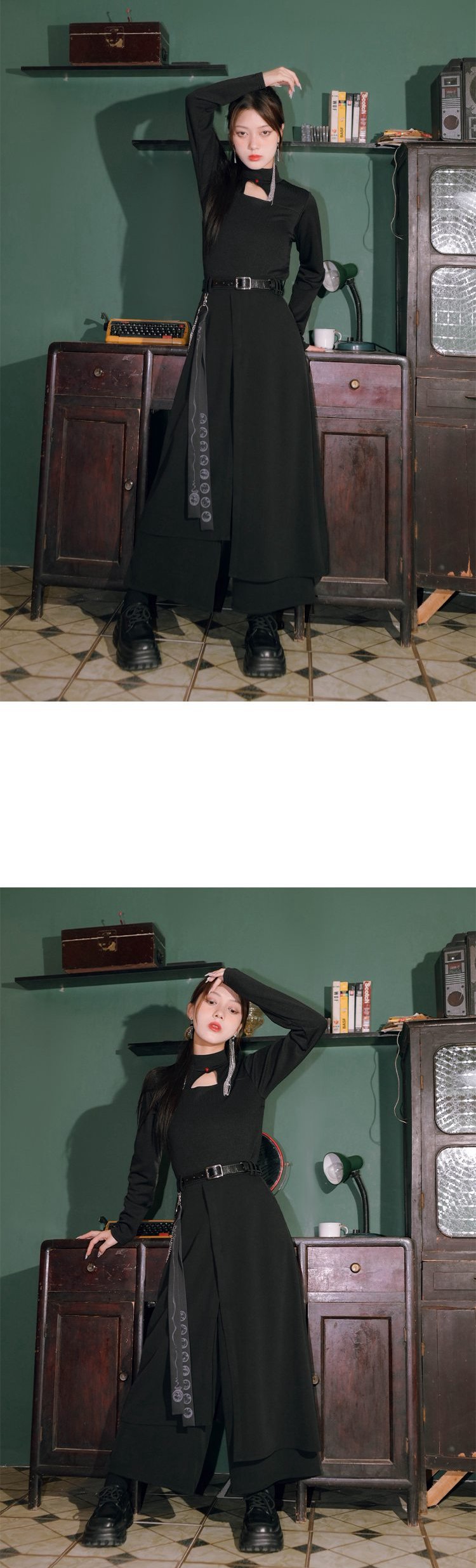 Chinese Hanfu Pants Long Sleeved Black Shirt