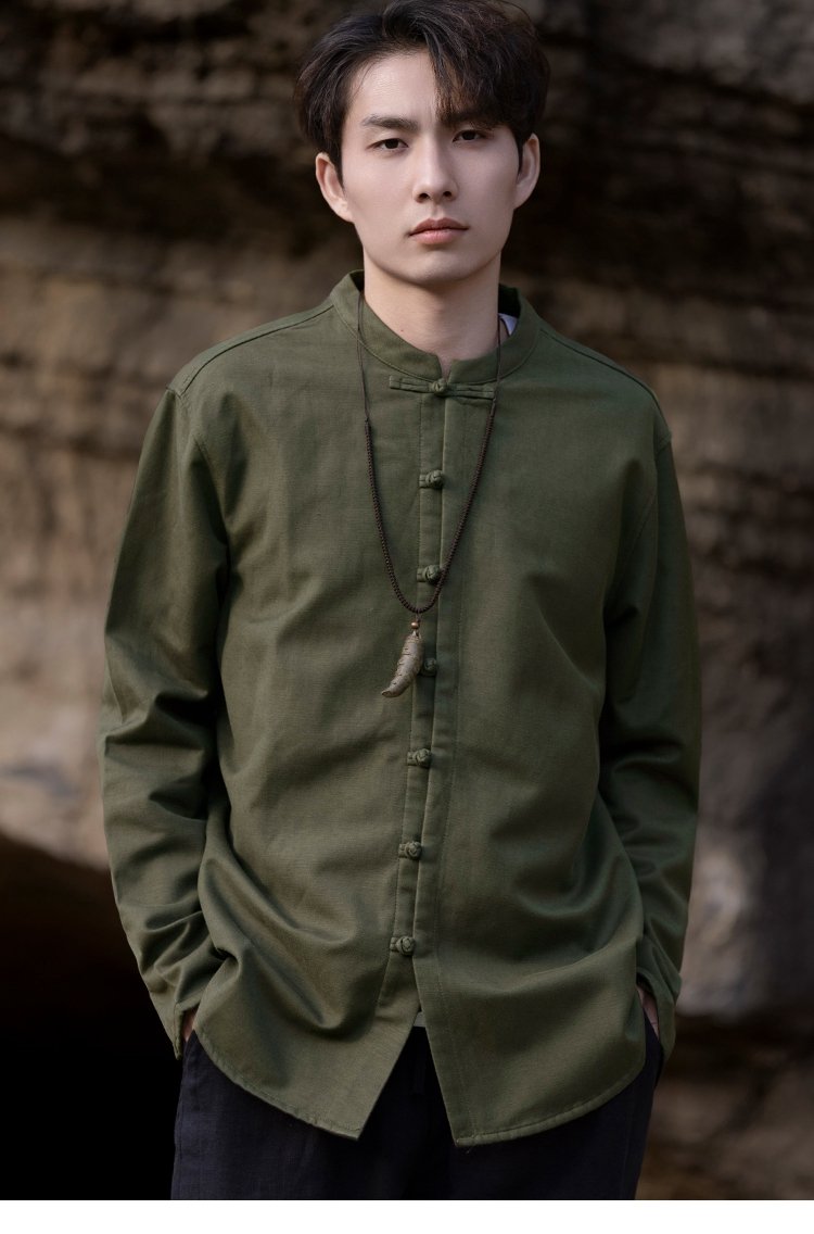 Chinese Linen Shirt Men Long Sleeve Tang Suit Shirt