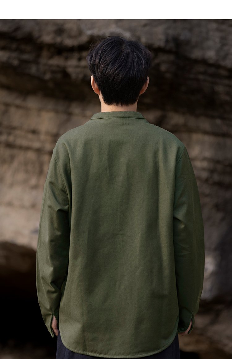 Chinese Linen Shirt Men Long Sleeve Tang Suit Shirt