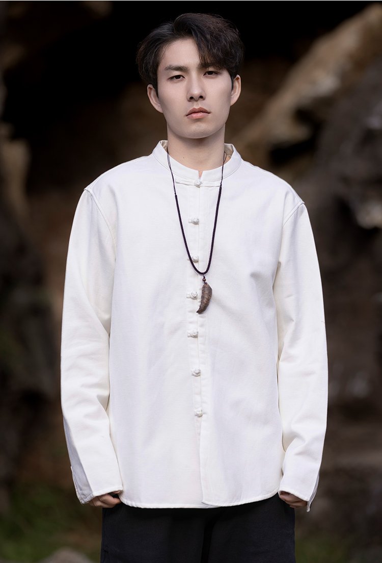 Chinese Linen Shirt Men Long Sleeve Tang Suit Shirt