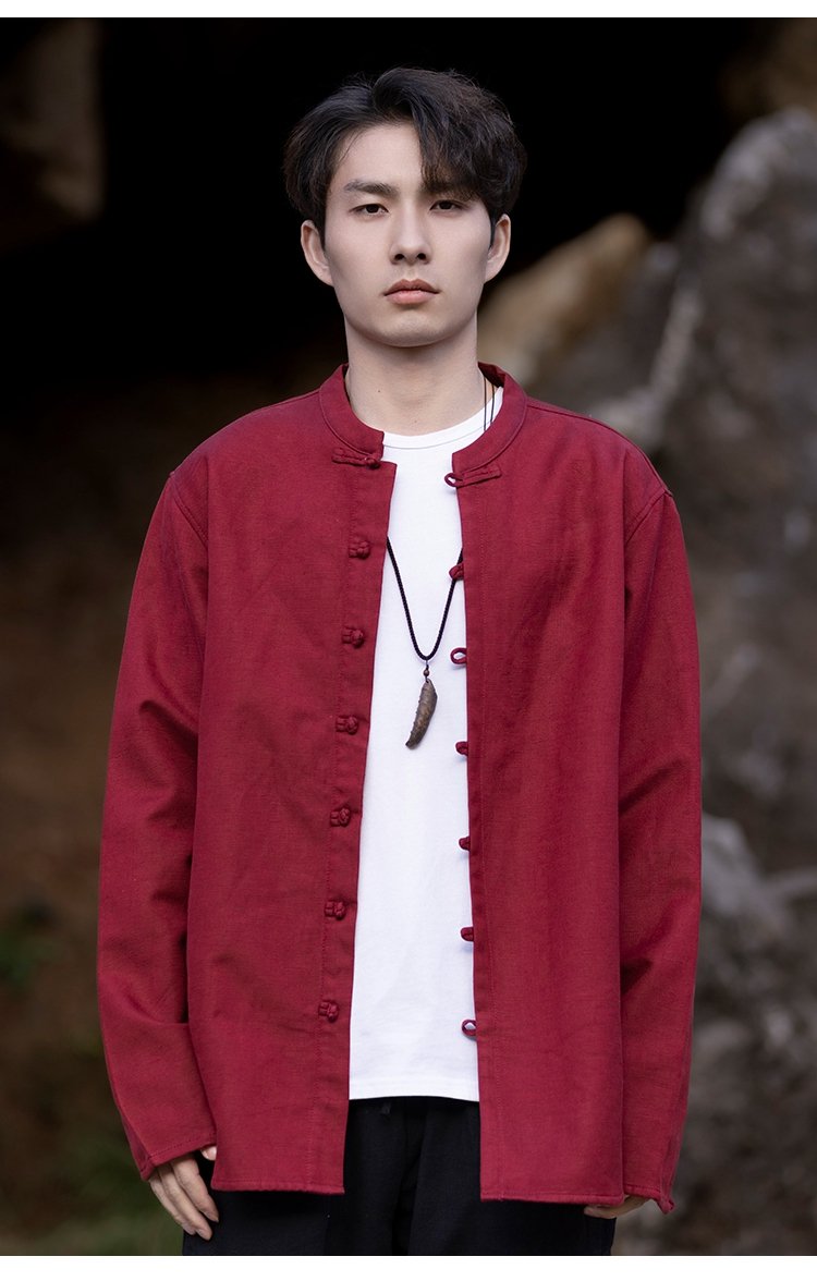 Chinese Linen Shirt Men Long Sleeve Tang Suit Shirt