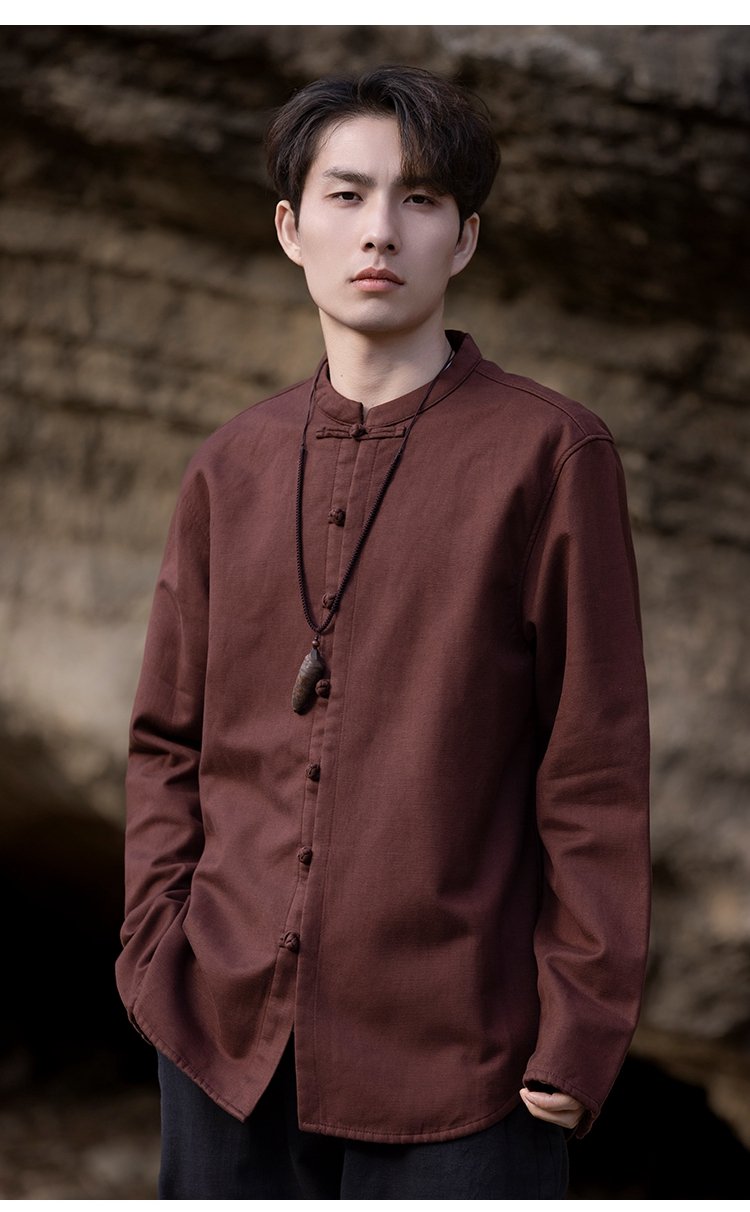 Chinese Linen Shirt Men Long Sleeve Tang Suit Shirt