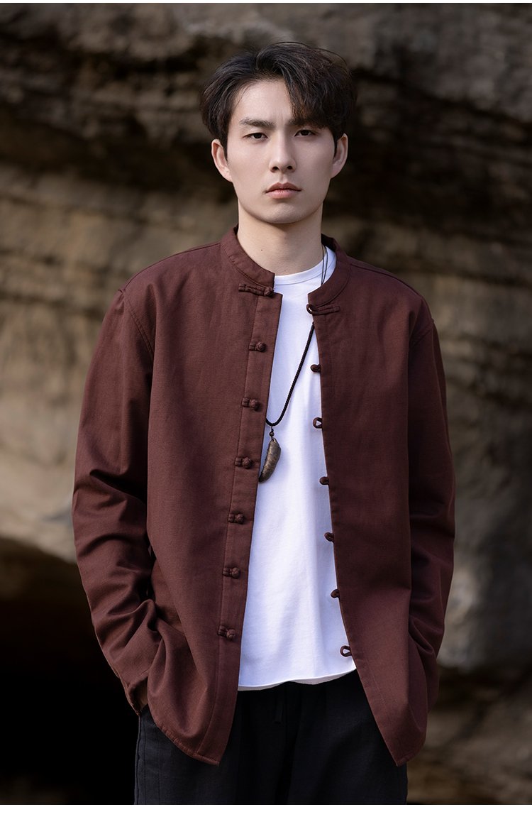 Chinese Linen Shirt Men Long Sleeve Tang Suit Shirt
