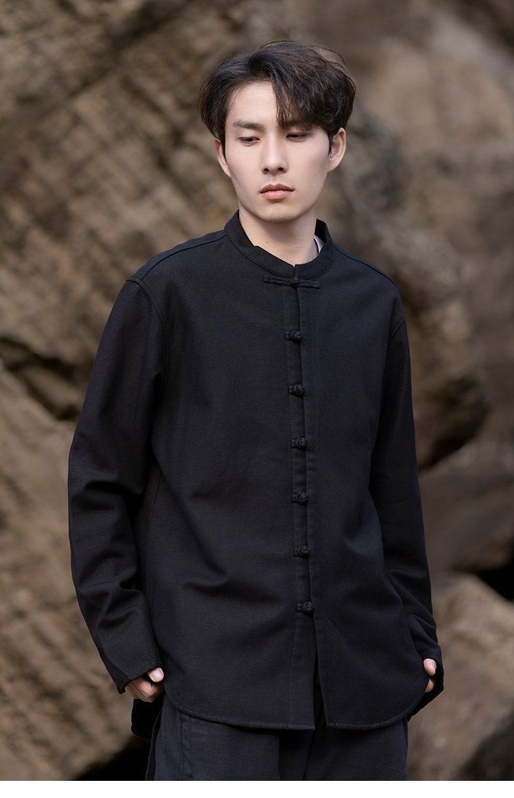 Chinese Linen Shirt Men Long Sleeve Tang Suit Shirt