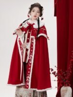 Chinese Long Plush Hanfu Winter Cloak Red