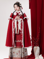 Chinese Long Plush Hanfu Winter Cloak Red - Image 2