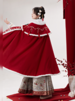 Chinese Long Plush Hanfu Winter Cloak Red - Image 5
