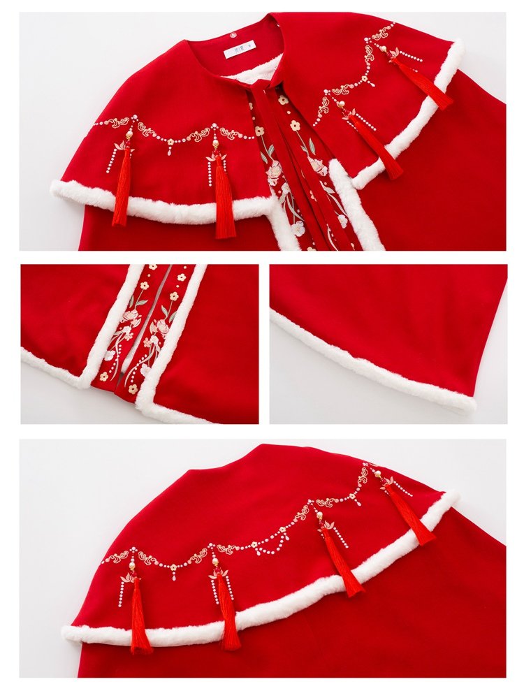 Chinese Long Plush Hanfu Winter Cloak Red