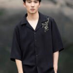 Chinese Long Sleeve Shirt Men Embroidered Tang Suit Top