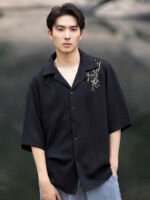 Chinese Long Sleeve Shirt Men Embroidered Tang Suit Top