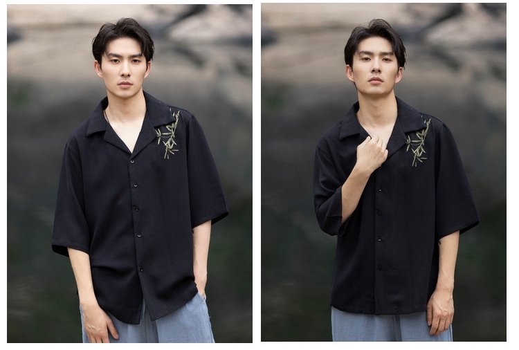 Chinese Long Sleeve Shirt Men Embroidered Tang Suit Top