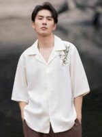 Chinese Long Sleeve Shirt Men Embroidered Tang Suit Top - Image 2