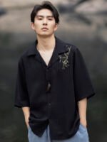 Chinese Long Sleeve Shirt Men Embroidered Tang Suit Top - Image 3