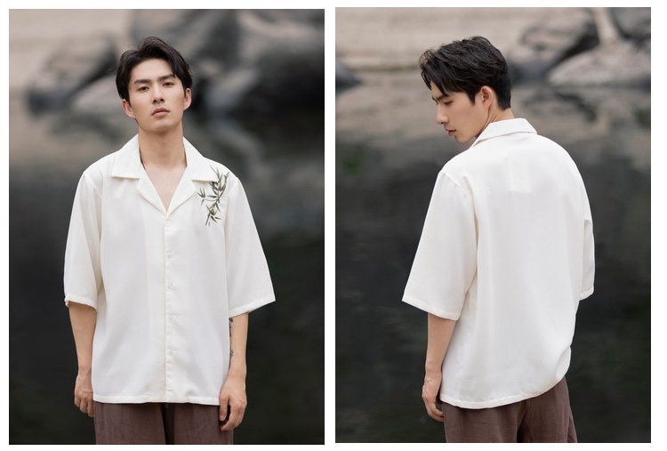 Chinese Long Sleeve Shirt Men Embroidered Tang Suit Top