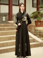 Chinese Mens Black Hanfu Ancient Embroidery Clothes