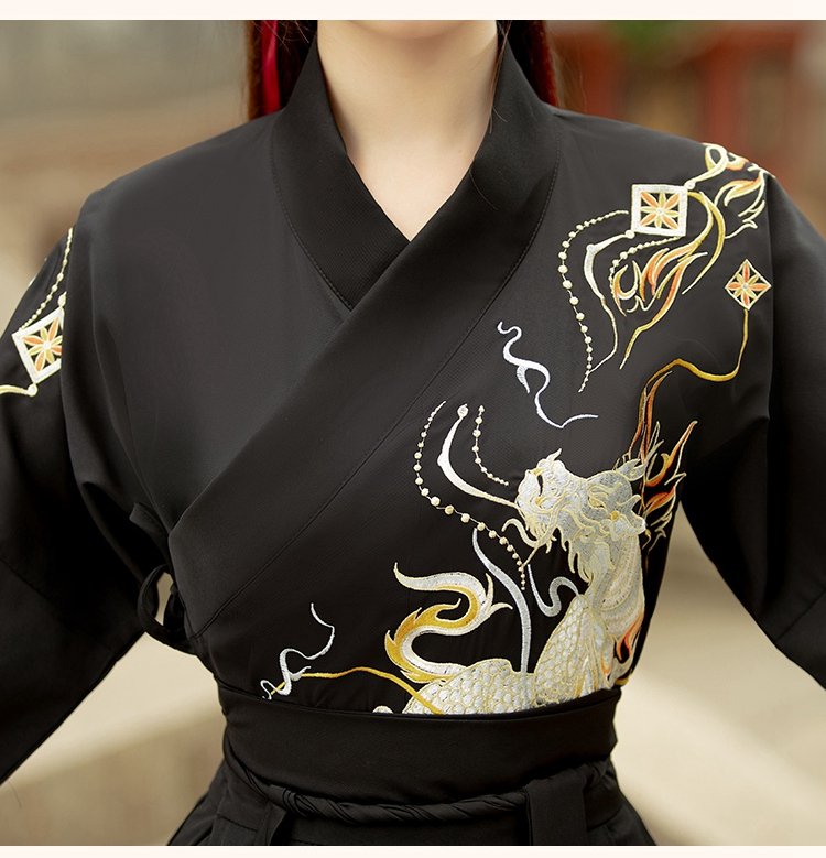 Chinese Mens Black Hanfu Ancient Embroidery Clothes