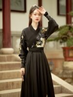 Chinese Mens Black Hanfu Ancient Embroidery Clothes - Image 2