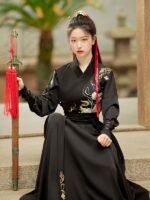 Chinese Mens Black Hanfu Ancient Embroidery Clothes - Image 3