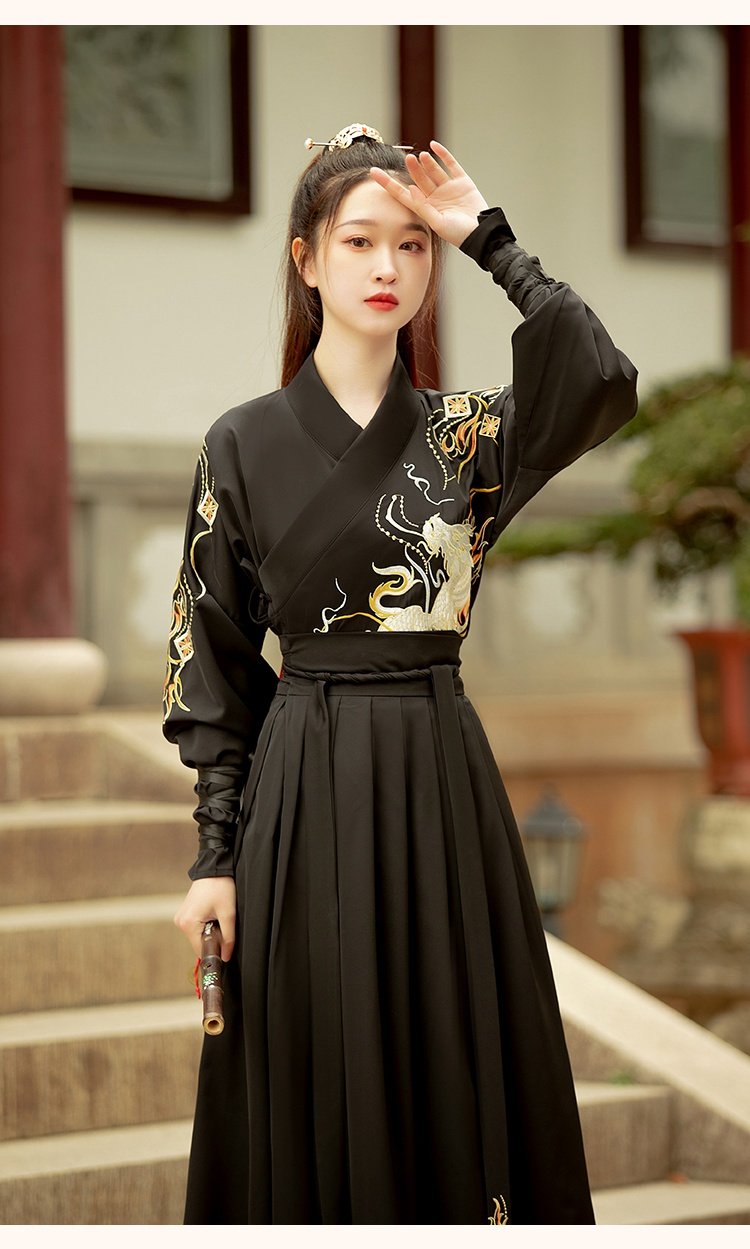 Chinese Mens Black Hanfu Ancient Embroidery Clothes