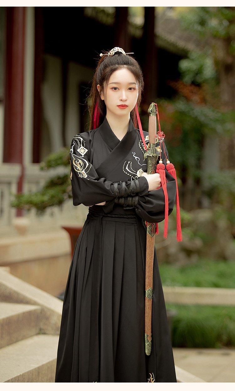 Chinese Mens Black Hanfu Ancient Embroidery Clothes