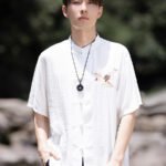 Chinese Men’s Shirt Crane Embroidery Zhongshan Suit Top