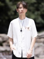 Chinese Men’s Shirt Crane Embroidery Zhongshan Suit Top