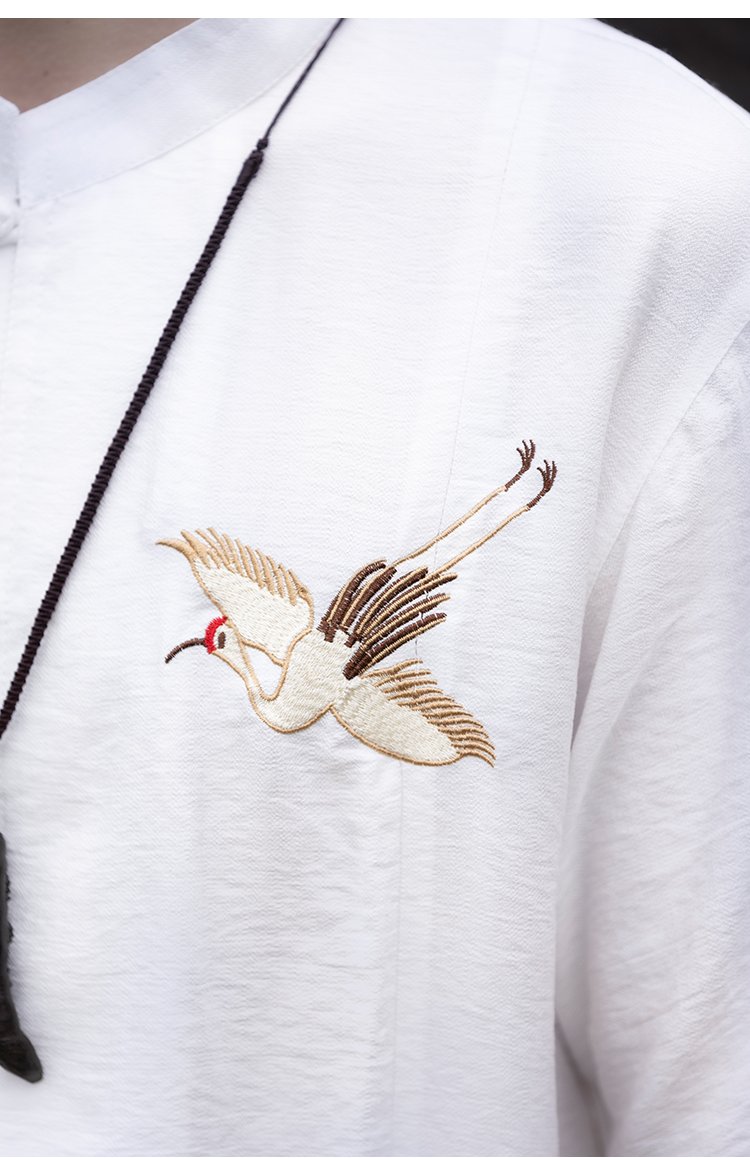 Chinese Men's Shirt Crane Embroidery Zhongshan Suit Top