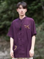Chinese Men’s Shirt Crane Embroidery Zhongshan Suit Top - Image 2