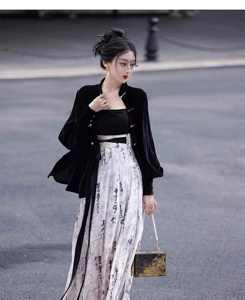 Chinese Modern Casual Hanfu Velvet Shirt Daily Dress