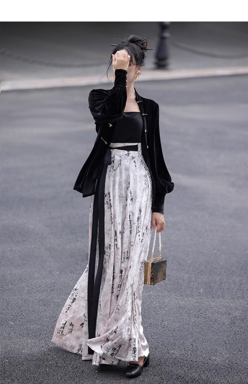Chinese Modern Casual Hanfu Velvet Shirt Daily Dress